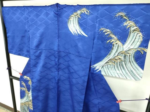 平和屋着物▽訪問着　単衣　立波文　金銀彩　洗える着物　DABE1512op