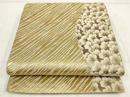 平和屋着物▼六通柄袋帯　桜　金糸　正絹　逸品　AABH7755wj