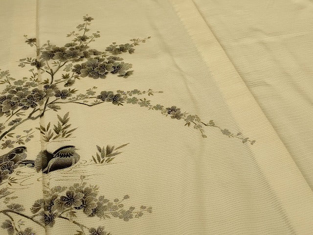 平和屋着物＊夏物 訪問着 絽 花鳥文 銀彩 正絹 逸品 AABH9409jd