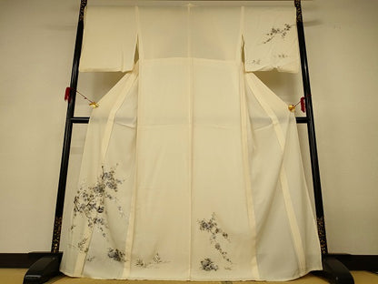 平和屋着物＊夏物 訪問着 絽 花鳥文 銀彩 正絹 逸品 AABH9409jd