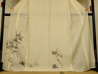 平和屋着物＊夏物 訪問着 絽 花鳥文 銀彩 正絹 逸品 AABH9409jd