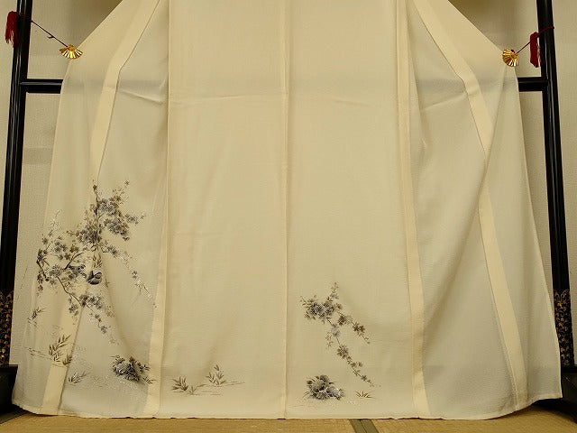 平和屋着物＊夏物 訪問着 絽 花鳥文 銀彩 正絹 逸品 AABH9409jd