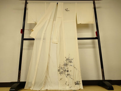 平和屋着物＊夏物 訪問着 絽 花鳥文 銀彩 正絹 逸品 AABH9409jd