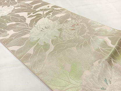 平和屋着物◎六通柄袋帯 草花文 銀糸 正絹 逸品 AABH8714uk