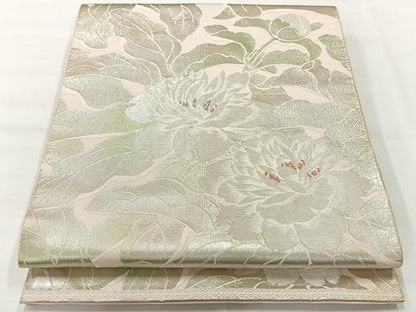 平和屋着物◎六通柄袋帯 草花文 銀糸 正絹 逸品 AABH8714uk
