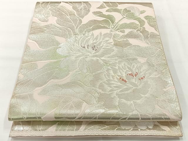 平和屋着物◎六通柄袋帯 草花文 銀糸 正絹 逸品 AABH8714uk