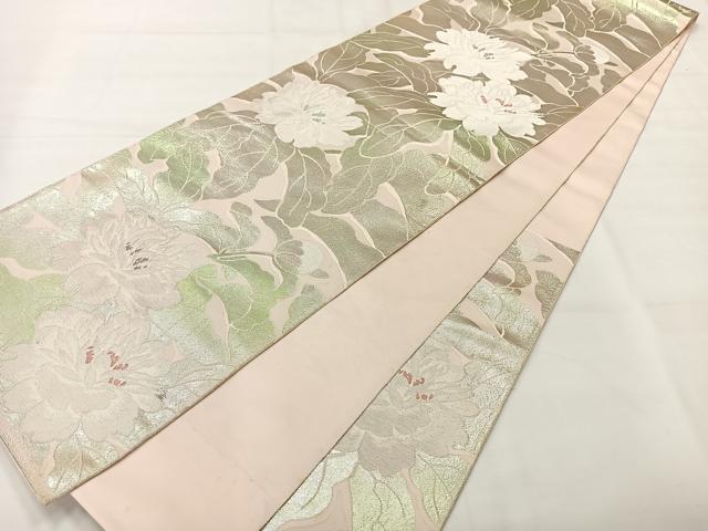 平和屋着物◎六通柄袋帯 草花文 銀糸 正絹 逸品 AABH8714uk