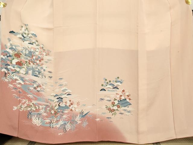 平和屋着物●訪問着　友禅　風景松竹梅文　暈し染め　鬼しぼ縮緬　正絹　逸品　AABH8882cs