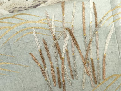 平和屋着物●訪問着　紬地　駒刺繍　中国三大刺繍　相良刺繍　立波松文　木賊　金彩　正絹　逸品　AABH8914cs