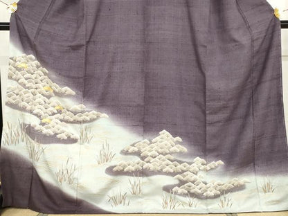 平和屋着物●訪問着　紬地　駒刺繍　中国三大刺繍　相良刺繍　立波松文　木賊　金彩　正絹　逸品　AABH8914cs