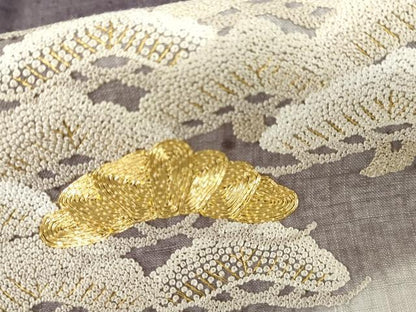 平和屋着物●訪問着　紬地　駒刺繍　中国三大刺繍　相良刺繍　立波松文　木賊　金彩　正絹　逸品　AABH8914cs
