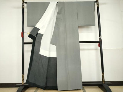 平和屋着物●伝統工芸士　保科土山　江戸小紋　万筋　鉄紺色×生成り色　正絹　逸品　AABH8916cs