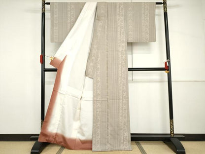 平和屋着物●結城紬　100亀甲　花唐草間道　正絹　逸品　AABH8917cs