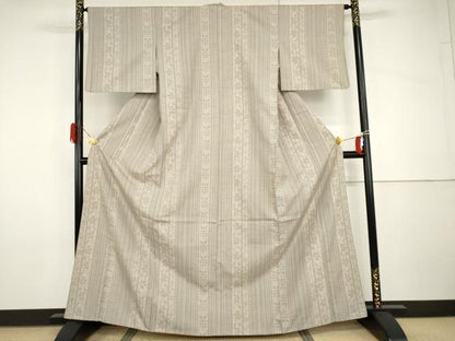 平和屋着物●結城紬　100亀甲　花唐草間道　正絹　逸品　AABH8917cs