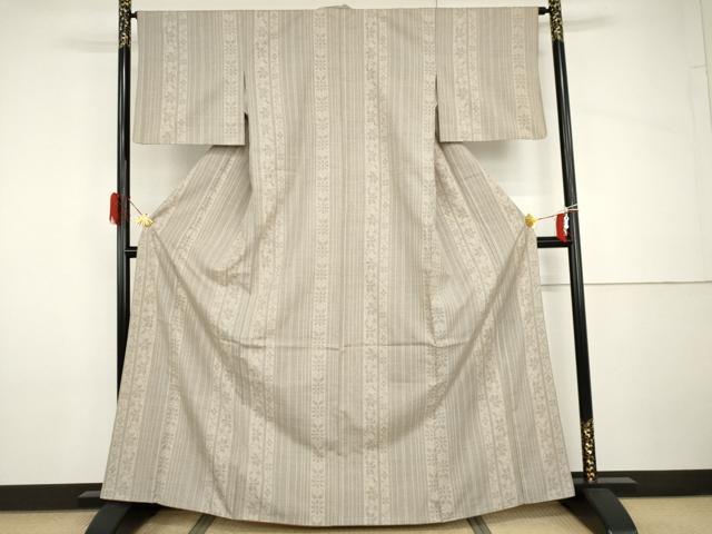 平和屋着物●結城紬　100亀甲　花唐草間道　正絹　逸品　AABH8917cs