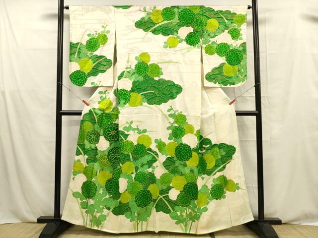 平和屋着物■訪問着　駒刺繍　飛鶴草花文　金彩　正絹　逸品　DABE6082cm