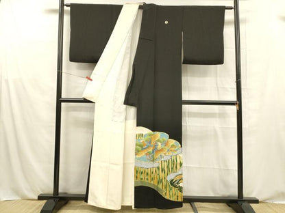 平和屋着物■豪華黒留袖　駒刺繍　鳳凰文　松竹梅　金彩　正絹　逸品　DABE6091cm