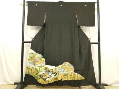 平和屋着物■豪華黒留袖　駒刺繍　鳳凰文　松竹梅　金彩　正絹　逸品　DABE6091cm