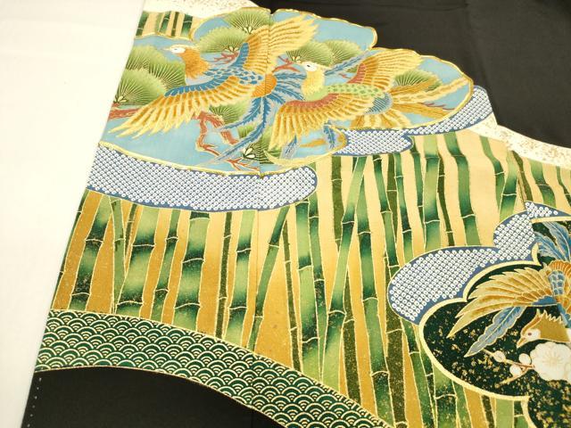 平和屋着物■豪華黒留袖　駒刺繍　鳳凰文　松竹梅　金彩　正絹　逸品　DABE6091cm