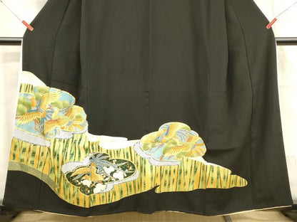 平和屋着物■豪華黒留袖　駒刺繍　鳳凰文　松竹梅　金彩　正絹　逸品　DABE6091cm