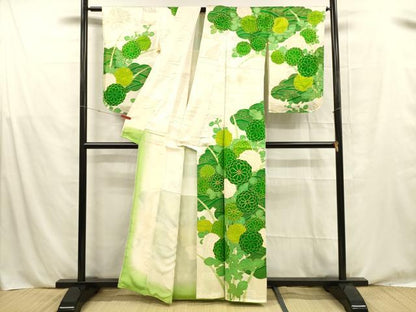 平和屋着物■訪問着　駒刺繍　飛鶴草花文　金彩　正絹　逸品　DABE6082cm