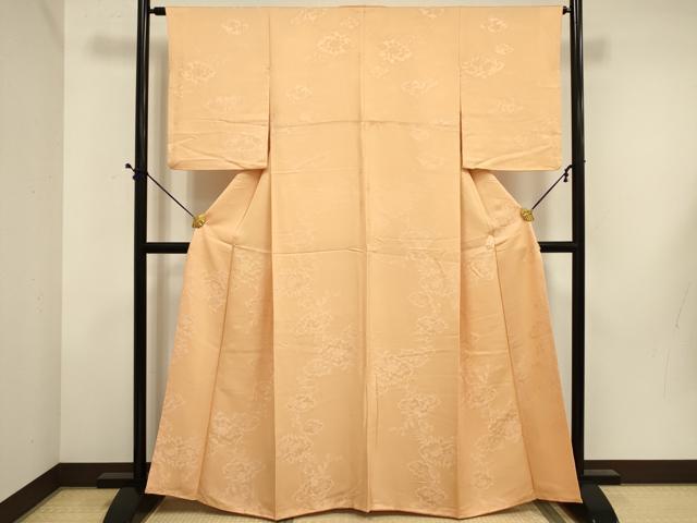 平和屋着物■上質な色無地　草花地紋　洒落柿色　正絹　逸品　DABE0263cd