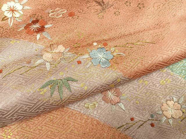 平和屋着物●訪問着　刺繍　草花文　金彩　正絹　逸品　AABH8373ph