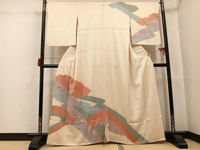 平和屋着物●訪問着　刺繍　草花文　金彩　正絹　逸品　AABH8373ph
