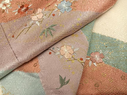平和屋着物●訪問着　刺繍　草花文　金彩　正絹　逸品　AABH8373ph
