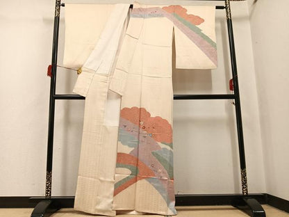 平和屋着物●訪問着　刺繍　草花文　金彩　正絹　逸品　AABH8373ph