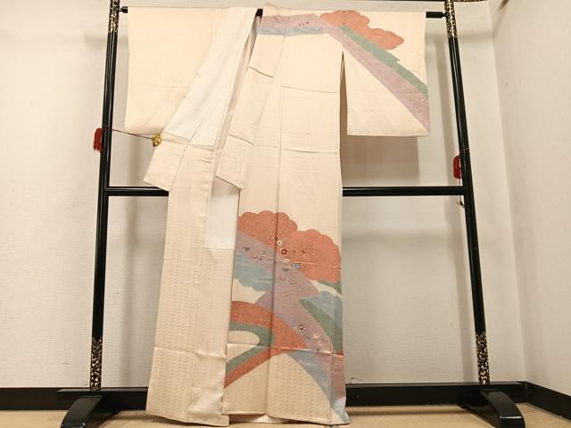 平和屋着物●訪問着　刺繍　草花文　金彩　正絹　逸品　AABH8373ph