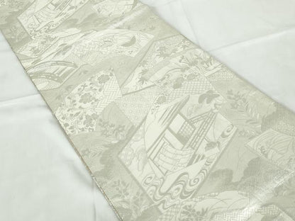 平和屋着物◎佐賀錦　両面　全通柄袋帯　唐織　慶長重ね　花車扇尽くし文　金銀糸　正絹　逸品　DABE0960qa