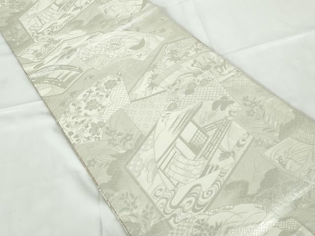 平和屋着物◎佐賀錦　両面　全通柄袋帯　唐織　慶長重ね　花車扇尽くし文　金銀糸　正絹　逸品　DABE0960qa