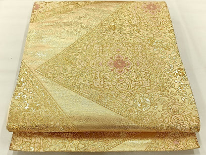平和屋着物◎六通柄袋帯　正倉院花文　金糸　正絹　逸品　AABH8706uk