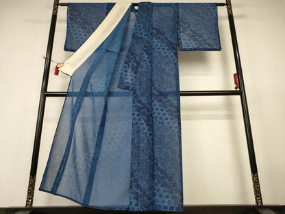 平和屋着物＊夏物 小紋 紗 更紗花文 洗える着物 AABH9392jd