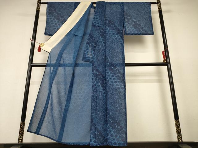 平和屋着物＊夏物 小紋 紗 更紗花文 洗える着物 AABH9392jd