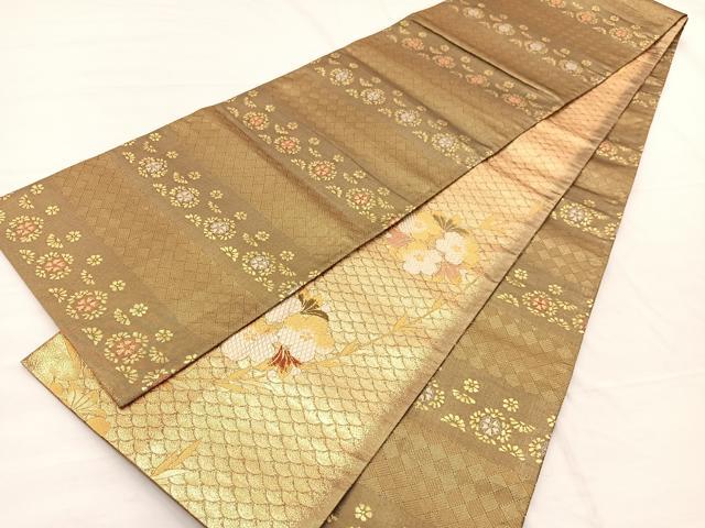 平和屋着物◎佐賀錦 両面 全通柄袋帯 唐織 桜 金糸 正絹 逸品 BAAX0870hv