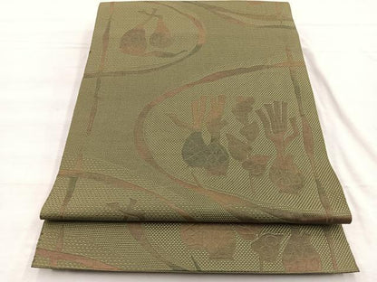 平和屋着物◎本場筑前博多織 八寸名古屋帯 陶器花文 正絹 逸品 BAAX0882hv