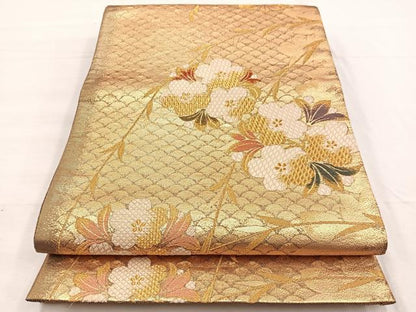 平和屋着物◎佐賀錦 両面 全通柄袋帯 唐織 桜 金糸 正絹 逸品 BAAX0870hv