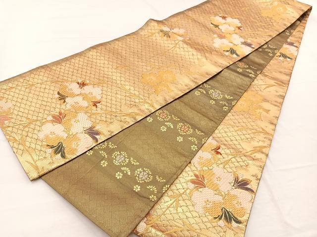 平和屋着物◎佐賀錦 両面 全通柄袋帯 唐織 桜 金糸 正絹 逸品 BAAX0870hv