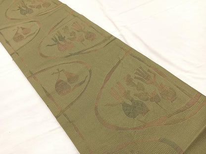 平和屋着物◎本場筑前博多織 八寸名古屋帯 陶器花文 正絹 逸品 BAAX0882hv