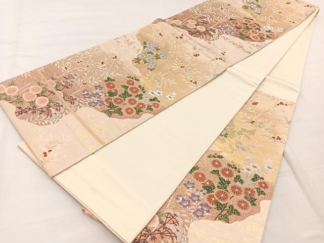 平和屋着物◎六通柄袋帯 唐織 草花文 金糸 正絹 逸品 BAAX1968hv