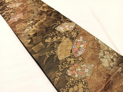 平和屋着物◎六通柄袋帯　唐織　地紙花文　金糸　正絹　逸品　BAAX1966hv