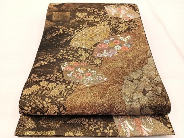 平和屋着物◎六通柄袋帯　唐織　地紙花文　金糸　正絹　逸品　BAAX1966hv