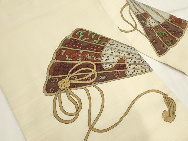 平和屋着物▼明綴れ　九寸名古屋帯　扇面花文　金銀糸　正絹　逸品　AABH7839wj