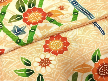 平和屋着物●訪問着　型染め　草花文　正絹　逸品　AABH4951fy