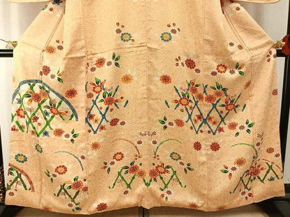平和屋着物●訪問着　型染め　草花文　正絹　逸品　AABH4951fy