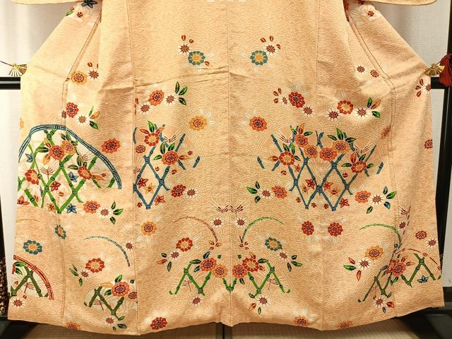 平和屋着物●訪問着　型染め　草花文　正絹　逸品　AABH4951fy