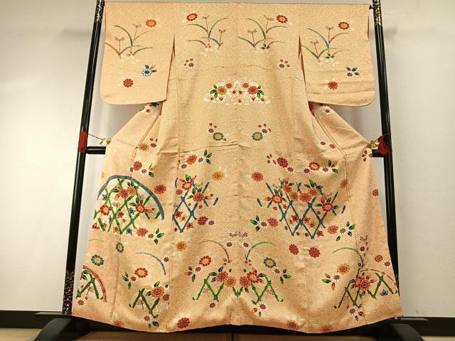 平和屋着物●訪問着　型染め　草花文　正絹　逸品　AABH4951fy