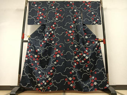 平和屋着物●上質な小紋　絞り　舞花文　正絹　逸品　未使用　AABH4970fy